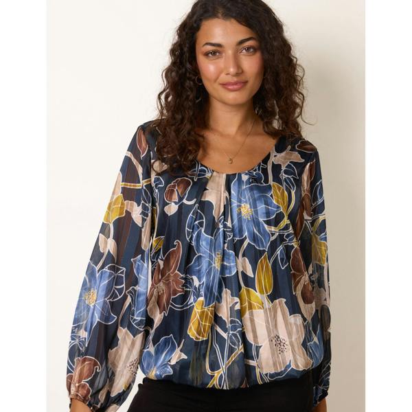 Blue Vanilla Long Sleeve Metallic Round Neck Blouse