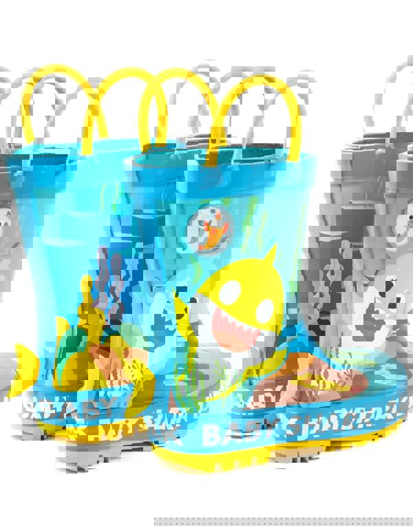 Baby Shark Boys Blue 3D Fin Applique Wellington Boots with Handles