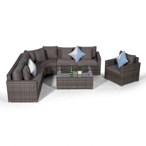 Giardino Santorini L Shape Modular 6 Seat Rattan Corner Sofa Set With Armchair & Coffee Table