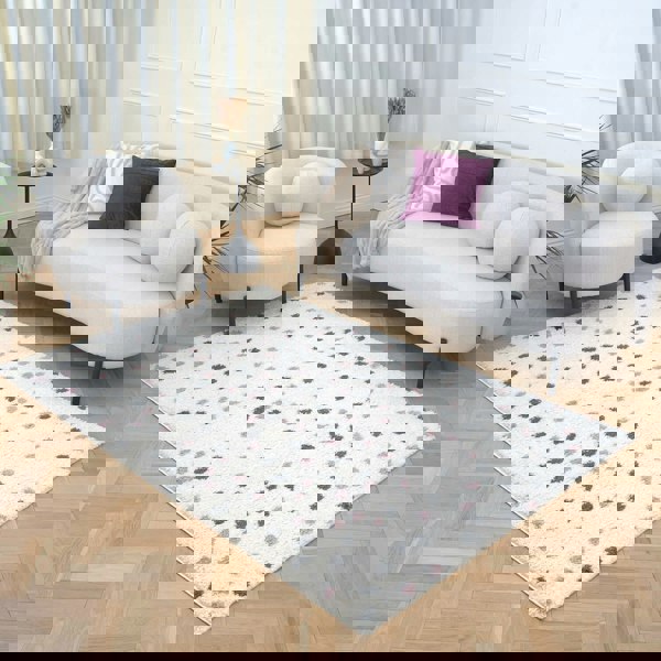 Moodi Shaggy Grey/Purple Rug, dots design, underfloor heating rug | THE RUGS