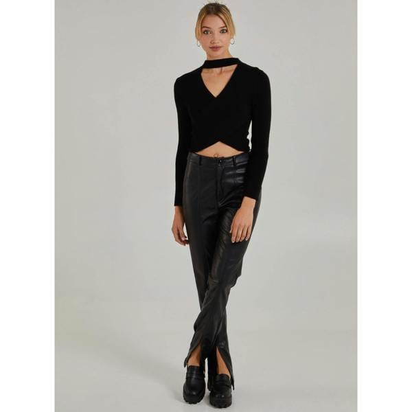 Pink Vanilla Choker Twist Front Knit Top