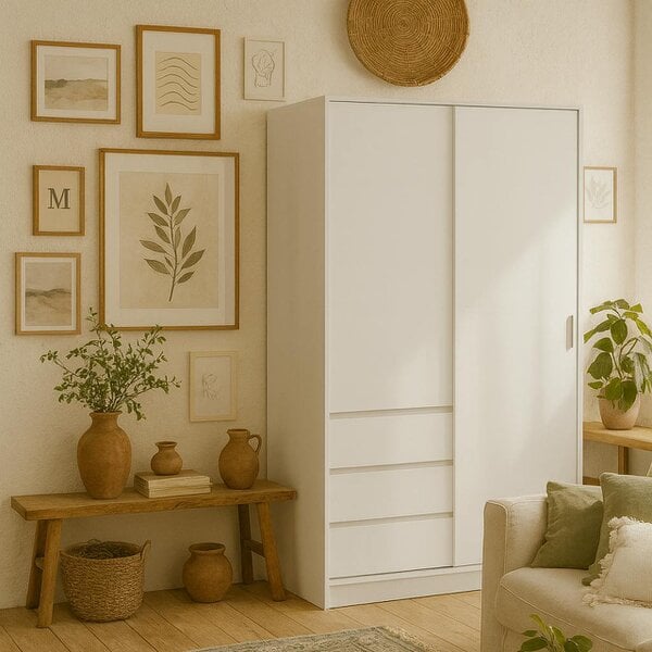 Wyld Haus Budapest White Wooden Wardrobe 2 Doors 3 Drawers