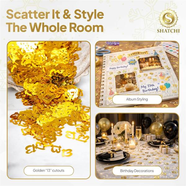 13th Birthday Gold Metallic Confetti Decoration Pack for Party Tables and Celebrations image 9