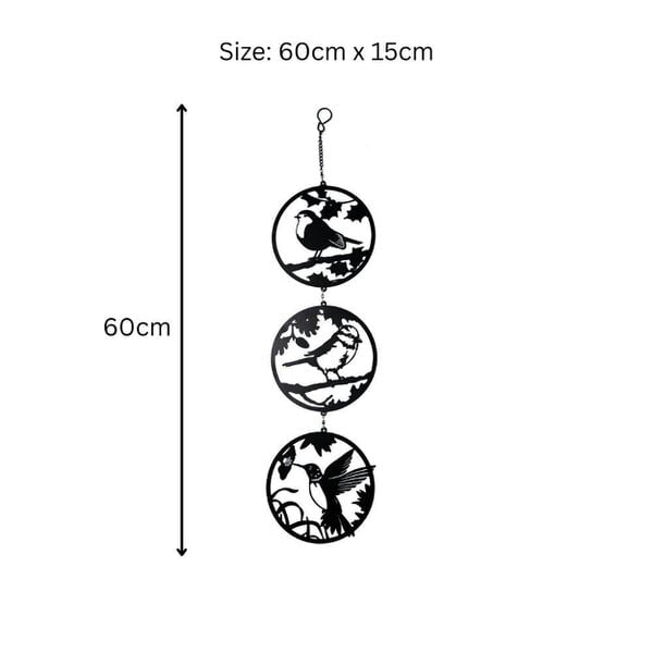 EDH Door Hardware Black Bird Silhouette Hanging Trio Spinner – 60cm x 15cm | Kinetic Metal Wind Spinner for Garden & Home