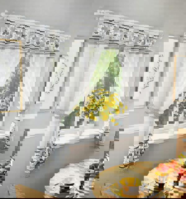 Tyrone Textiles Floral Embroidery Kitchen Curtains Window Sets with Matching Tie Backs