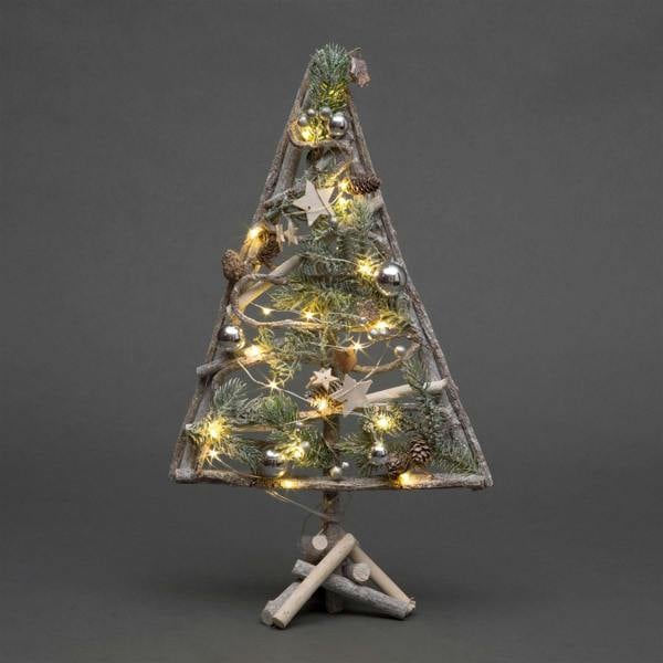 48cm Wooden Tree Decoration with 20 Warm White LEDs, Rustic Indoor Christmas Display image 1