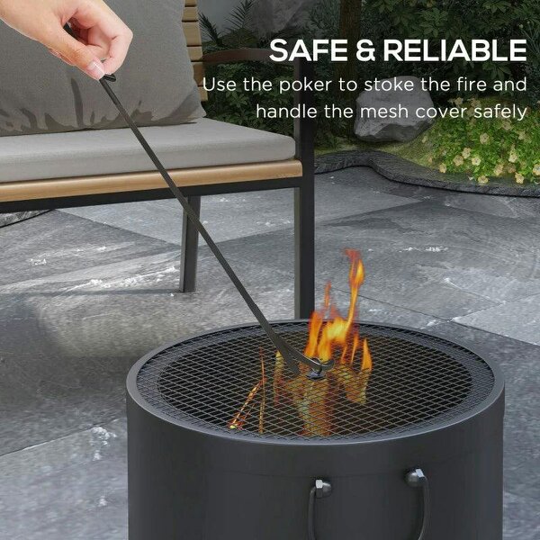 Smokeless Fire Pit, 38cm Portable Wood Burning Firepit with Spark Screen and Poker, Low Smoke Camping Bonfire Stove for Garden Patio Picnic