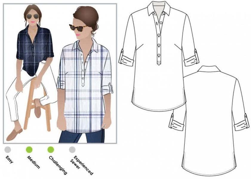 Style Arc Sewing Pattern Lennie Over Shirt - Shirts for Women - Intermediate