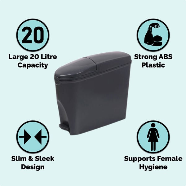 ProWashroom Sanitary Bin 60L & 150 Bin Liners - Slimline Washrooms Toilets Hygienic Disposal Pedal Bins