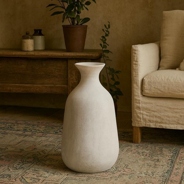 Wyld Haus Terra White Stoneware Opel Textured Ceramic Bottle Vase
