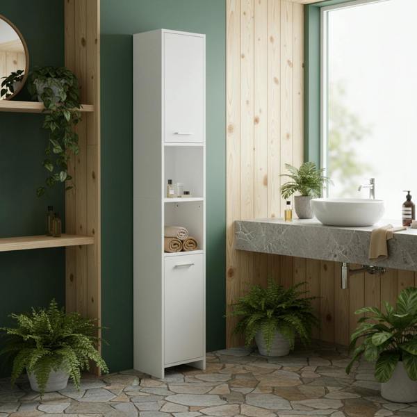 Wyld Haus Ridila Tall Storage Cabinet With Adjustable Shelves For Bathroom Or Hallway Use White