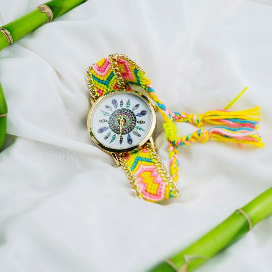 The Colourful Aura Boho Mandala Art Bohemian Jute Knitted Strap Bracelet Wrist Watch