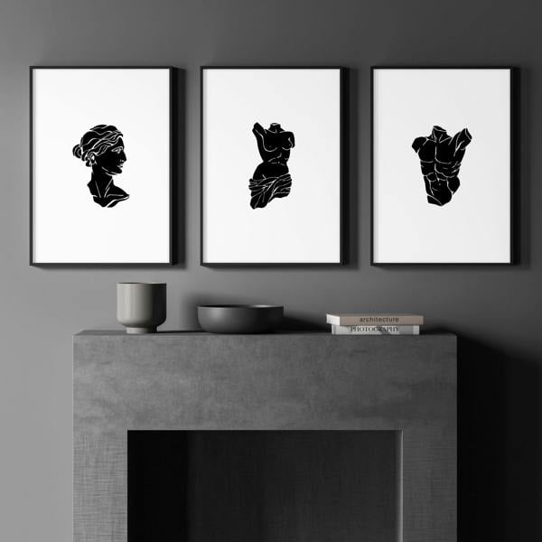 Posters With Frames | Set of 3 Sculpture Wall art Prints