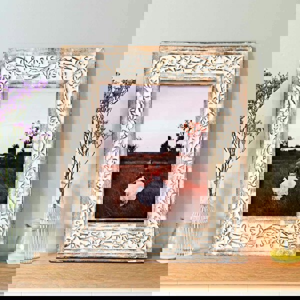 Paper High Iksu Antique White Floral Mango Wood Photo Frame