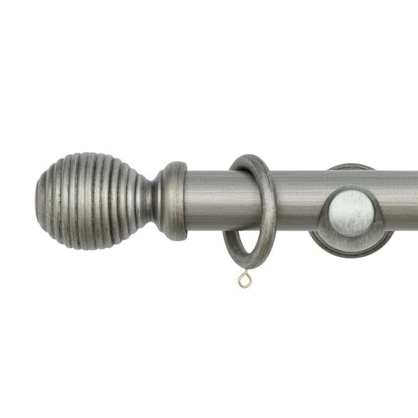 A.Unique Home Ribbed Wooden Curtain Pole with Rings and Fittings, In a Variety of Colours and Sizes (35mm) (240cm, Antique Silver)