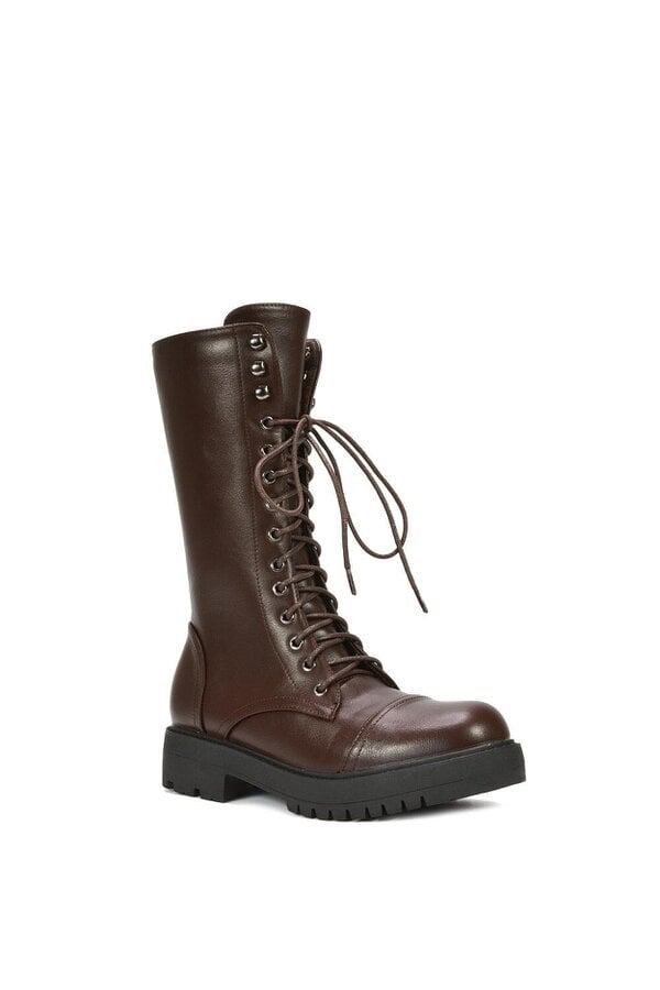 XY LONDON Mid-Calf Combat Heeled Ankle Boots