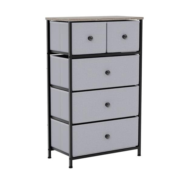 Vida Designs Chorley 5 Drawer Fabric Drawer Chest, Beige & Grey Wood