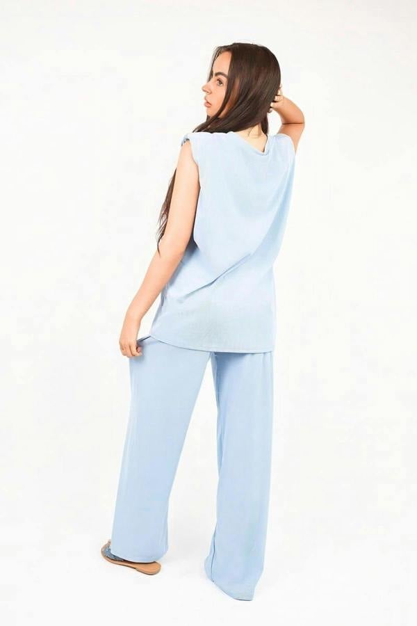 Liliane Sleeveless Relaxed Fit Top And Wide Leg Trouser Co-ord Set - Sky Blue