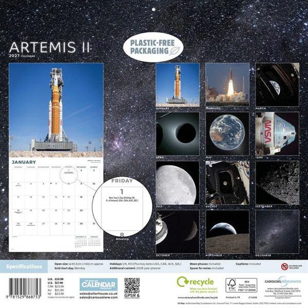 Artemis ll Calendar 2027, Wall Calendars, Month To View, Natural World, Gift