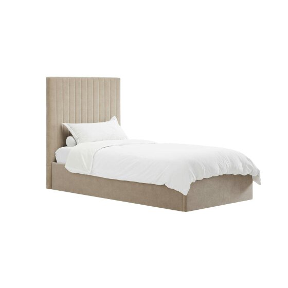 Wyld Haus Dublin Taupe Upholstered 3ft Single Ottoman Bed with Tall Ribbed Headboard