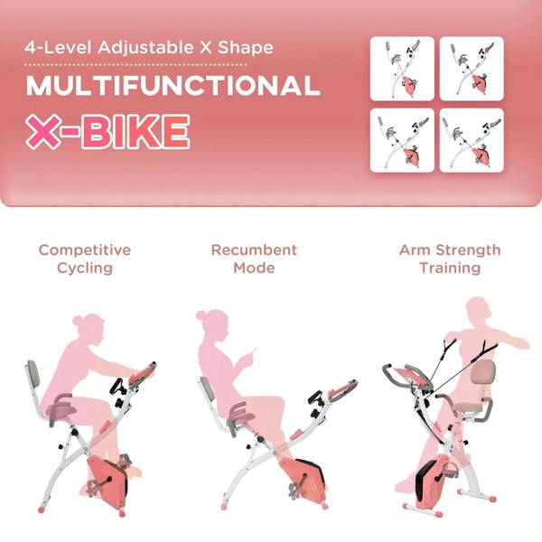 Multifunction X-shaped folding exercise bike with adjustable seat and handlebar for multiple workouts