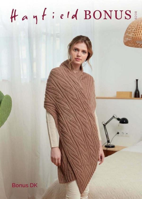 Hayfield Bonus DK Knitting Pattern 8208, Scarves, Wraps for Women, One Size