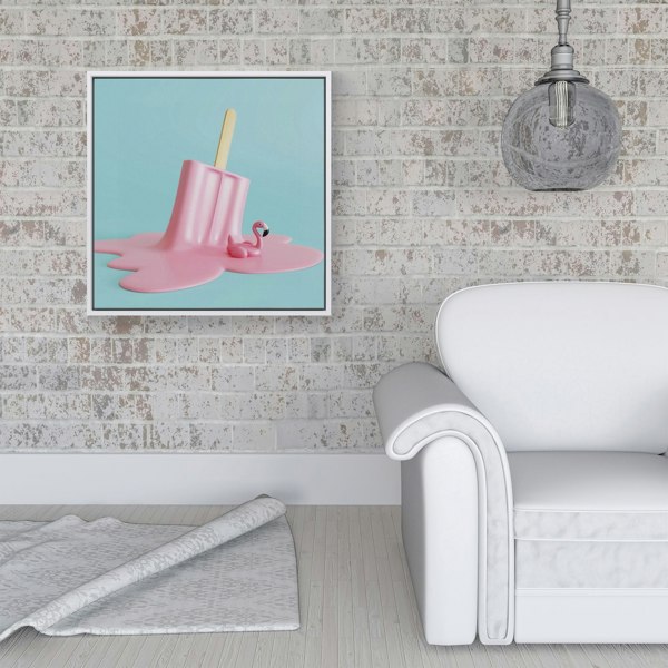 Warren Reed Flamingo Ice Cream Framed Canvas