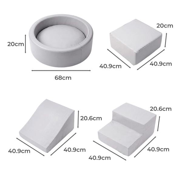 Dekko Soft Play Set 5Pc PU Leather Foam Blocks Baby Climbing Sliding Indoor Grey