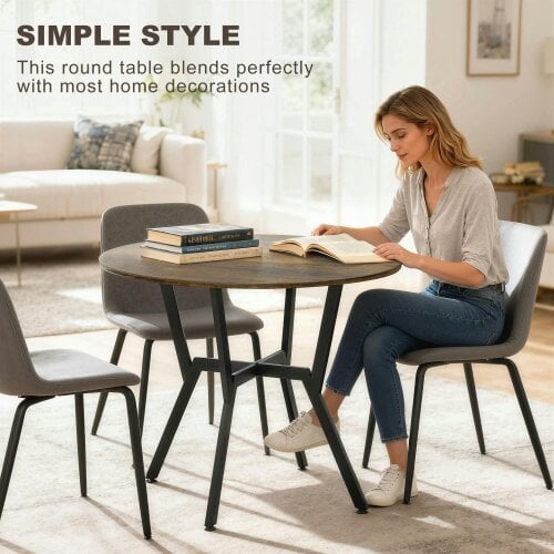 Wyld Haus Molu Rustic Brown Round Dining Table With Black Metal Legs 90cm