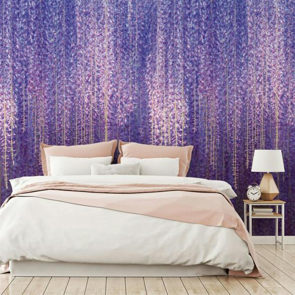 Grandeco Cascading Wisteria Flowers 3 panel repeatable wallpaper Mural, Purple 1.59 x 2.8m, Purple