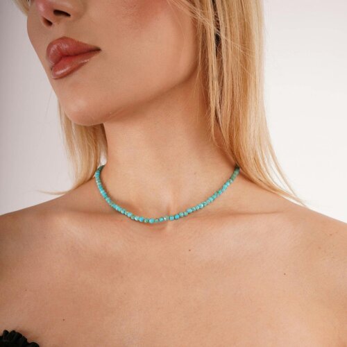 Spero London Natural Turquoise Beaded Sterling Silver Necklace
