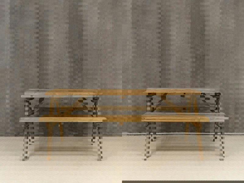 Fortem Pub-Style Picnic Table and Benches Set – Rustic Finish Wooden Outdoor Dining Set for Gardens, Patios, and Pubs