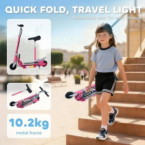 Pink foldable electric scooter with detachable seat for easy storage