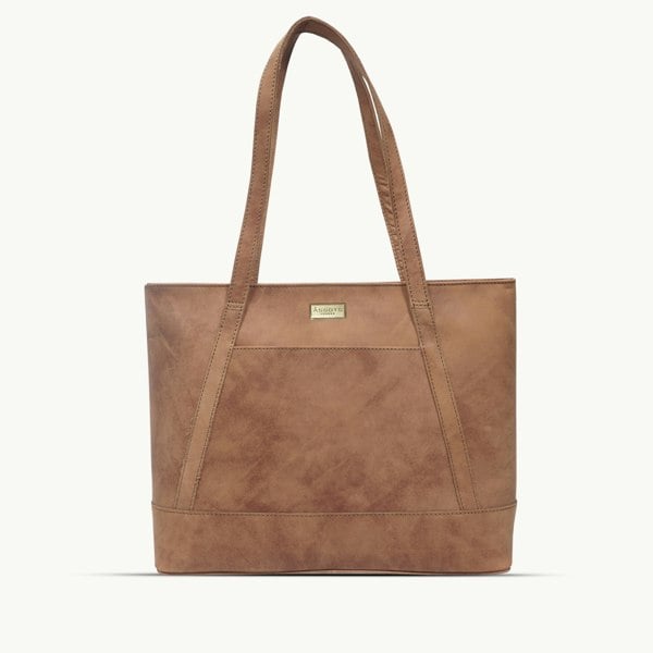 Assots London 'EVELYN' Tan Walnut Real Distressed Leather Designer Tote Work Bag