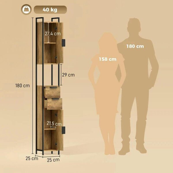 Freestanding Bathroom Cabinet, Tall Bathroom Storage Cabinet with Drawers and Shelves, Linen Storage, Brown