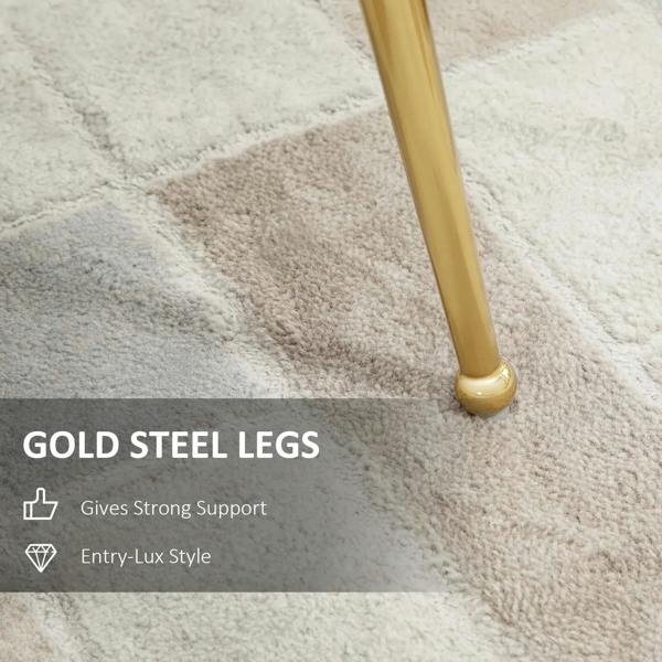 Gold steel chair legs with protective glides on carpet