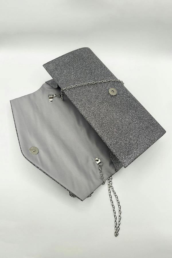 SVNX Diamante Envelope Clutch Bag in Grey