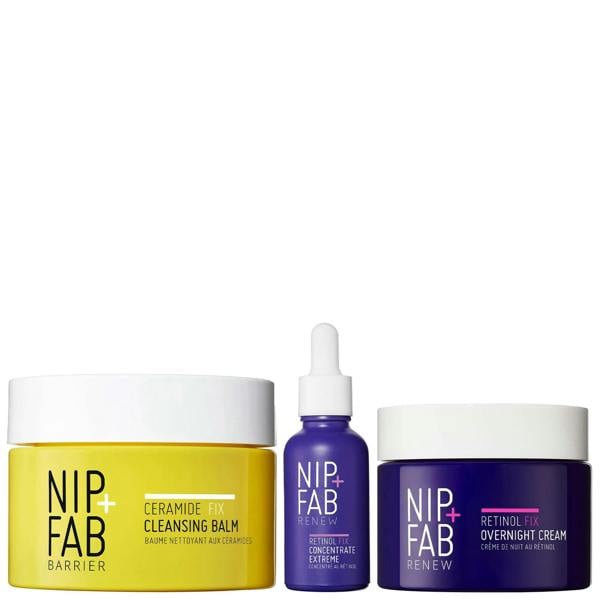 Nip + Fab  Trio: Retinol Fix Overnight Cream 3% 50ml, Concentrate Extreme 10% 30ml & Cleansing Balm 75ml