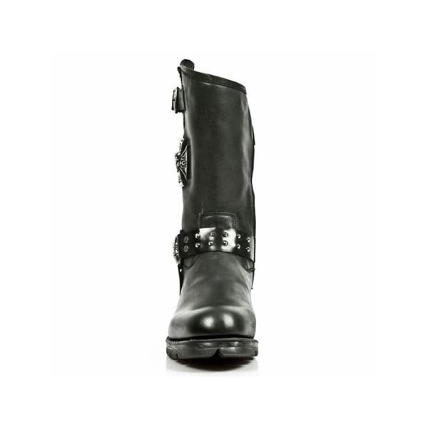 New Rock Men's Black Leather Gothic Cowboy Boots- MR030-S1