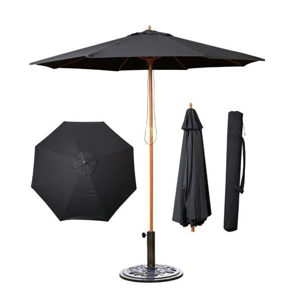Samuel Alexander 2.7m Outdoor Wooden Garden Parasol Sun Shade with Carry Bag in Black with 9kg Base Included