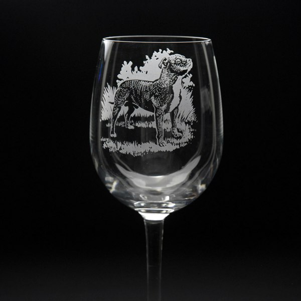 Glyptic Glass Art Staffy Dog Crystal Wine Glass - Hand Etched/Engraved Gift