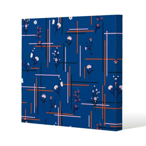 Benjamin Tate Design Flowers with check grid for fashion Slim Style Canvas Print  30x30cm , 15mm Slim Real wood.