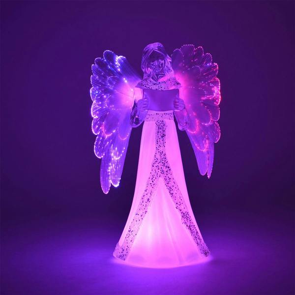 Shatchi 21cm Fibre Optic LED Angel Figure with Colour Changing Wings, Battery Powered Christmas Decoration