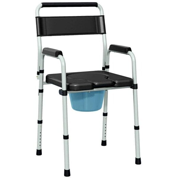 Commode Chair for Elderly with Arms and Back, Lightweight Non-Slip Commode w/ Removable Bucket, Height Adjustable, Black