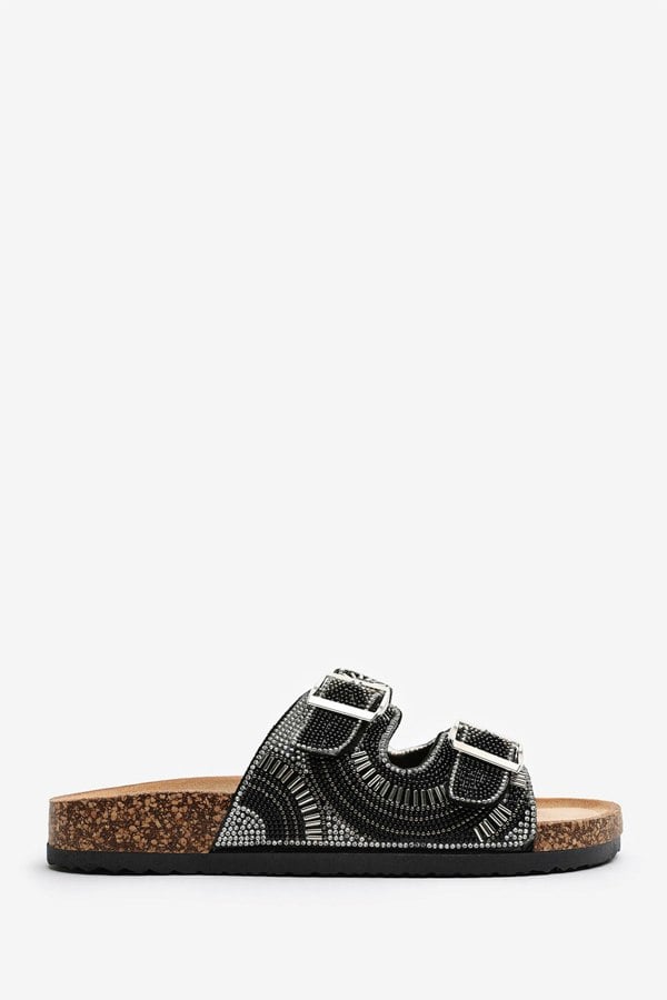 Where's That From Angelina Slider Flatform Sandals With Adjustable Straps In Black