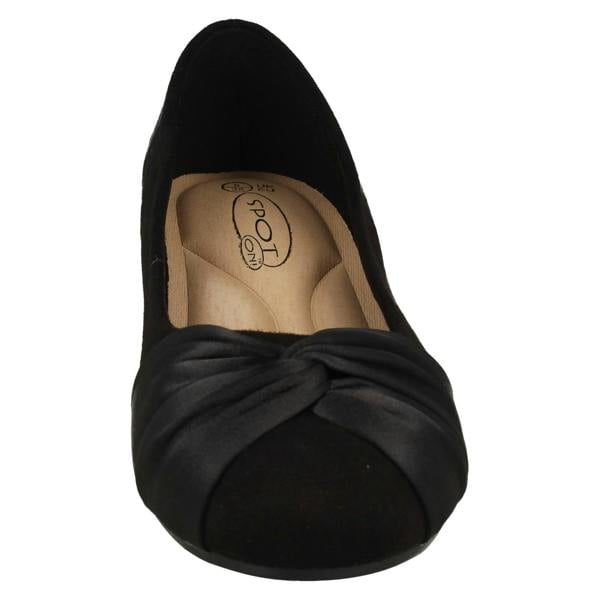 Spot On Ladies Spot On Block Heel Wide Fit Formal Satin Bow Court Shoes  F90150