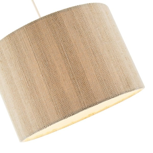 Textured Oatmeal Linen Fabric Drum Lamp Shade with Taupe Cotton Lining Image 3