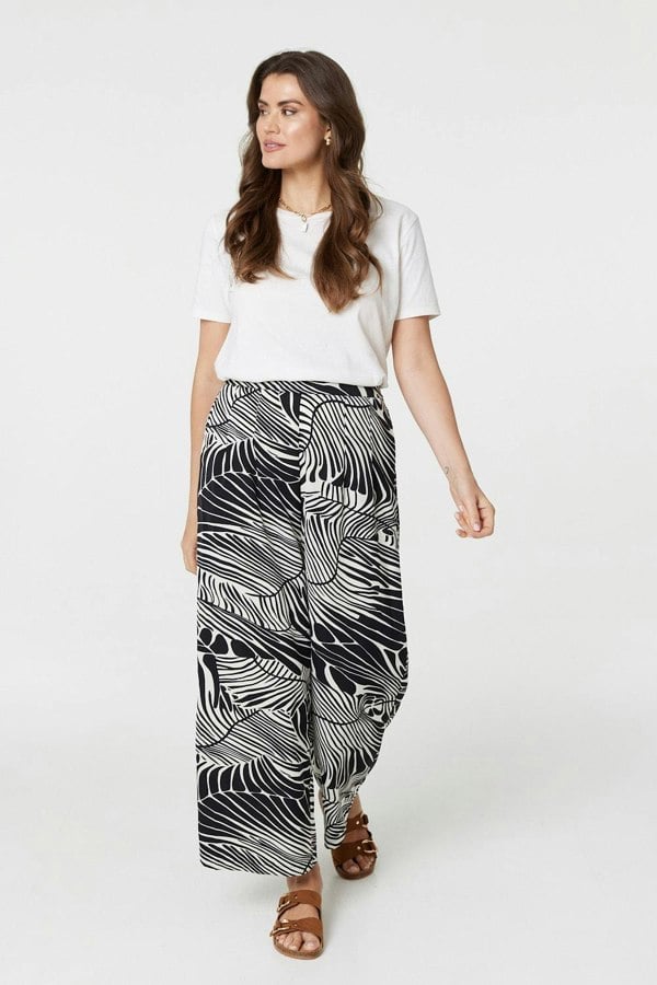 Black And White | Printed High Waisted Wide Leg Trousers

