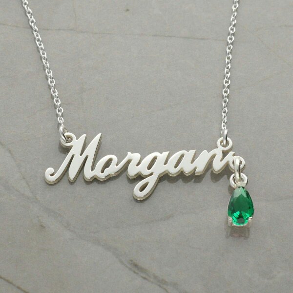 Christopher James of London Personalised Sterling Silver Birthstone Name Necklace