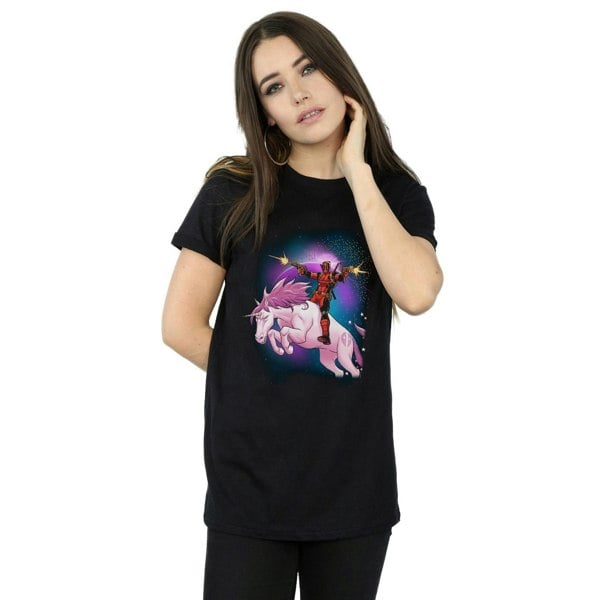 Marvel Womens/Ladies Deadpool Space Unicorn Boyfriend Fit Cotton Boyfriend T-Shirt - Black